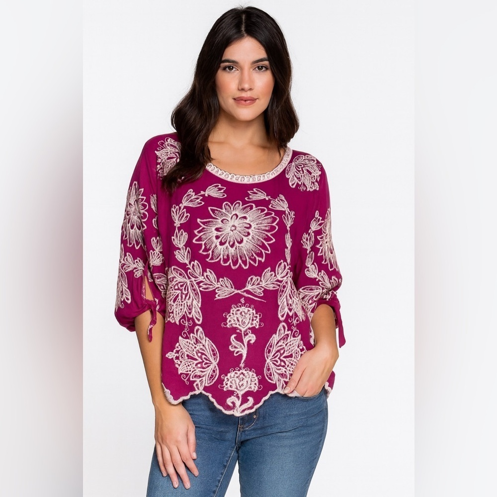 Solitaire Women’s Embroidered Boho Floral‎ Top Size L